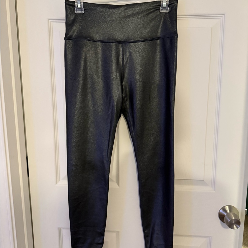 Athleta Shiny Black Metallic Leggings M